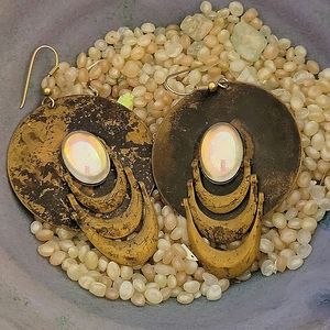 Pierced Metal Disc Opalescent Earrings